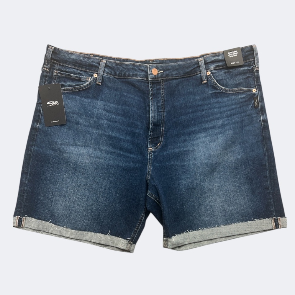 Silver Jeans Co Shorts Womens 22W Blue Sure Thing Long Short High‎ Rise Denim